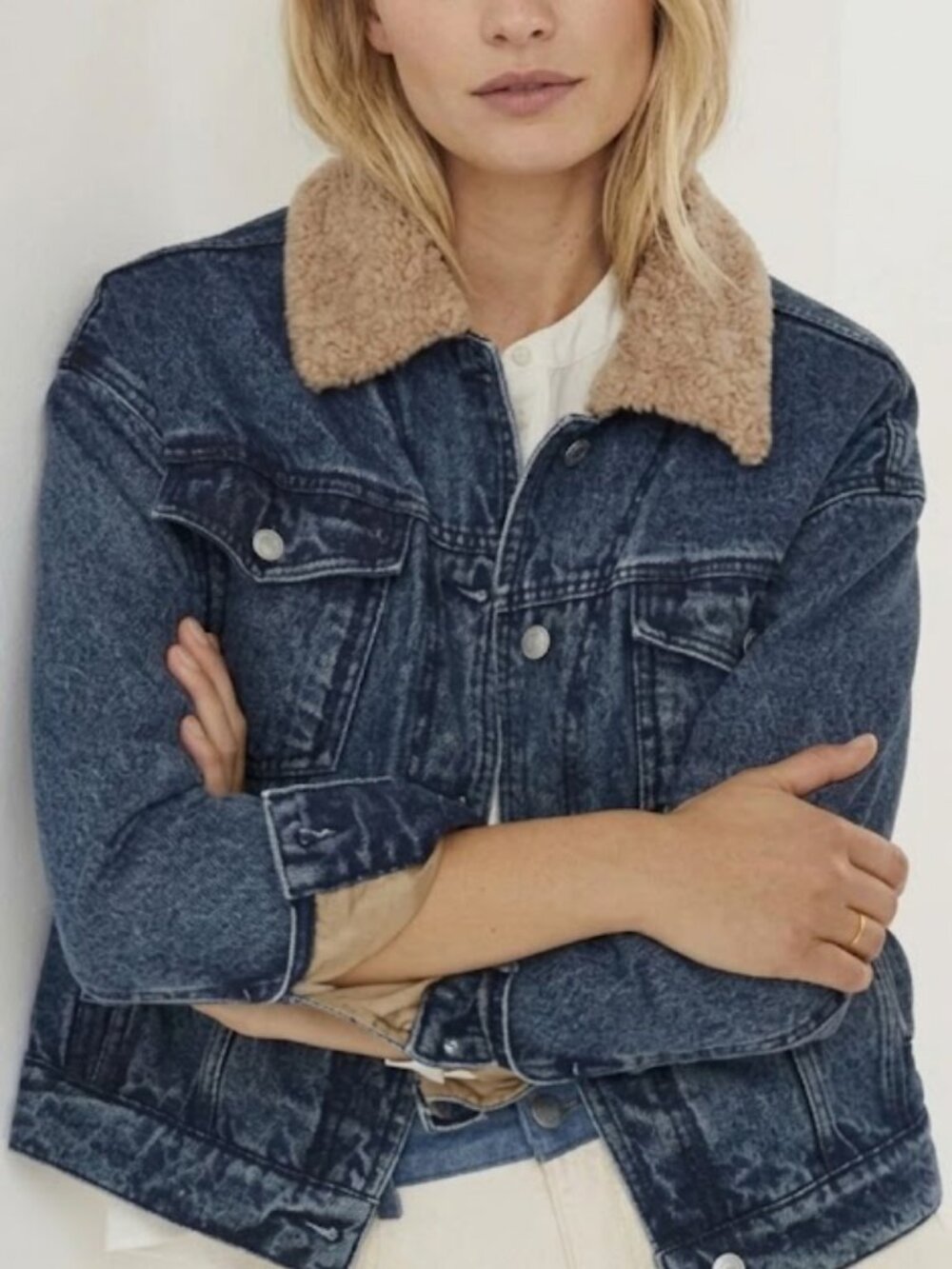 Anthropologie Pilcro Sherpa-Trimmed Denim Jacket Size S $148 NWOT - Picture 2 of 14